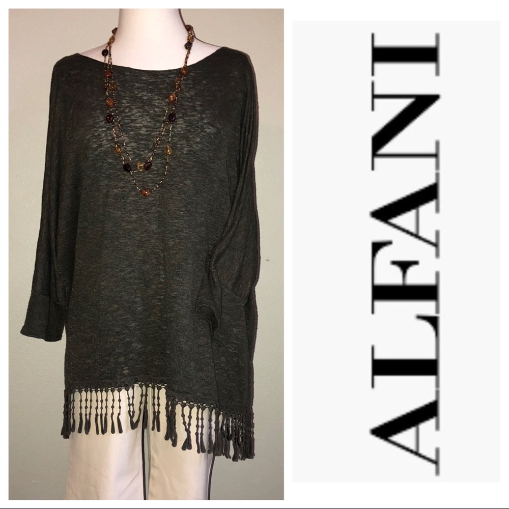 Alfani Fringe Semi Sheer Pullover Top